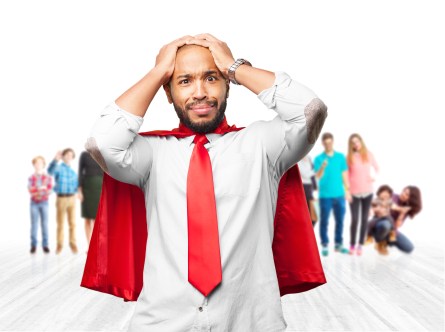 Man With Super Hero Cape - Oh No Mistake Pitfall Image 25Jul16 shutterstock_424968733